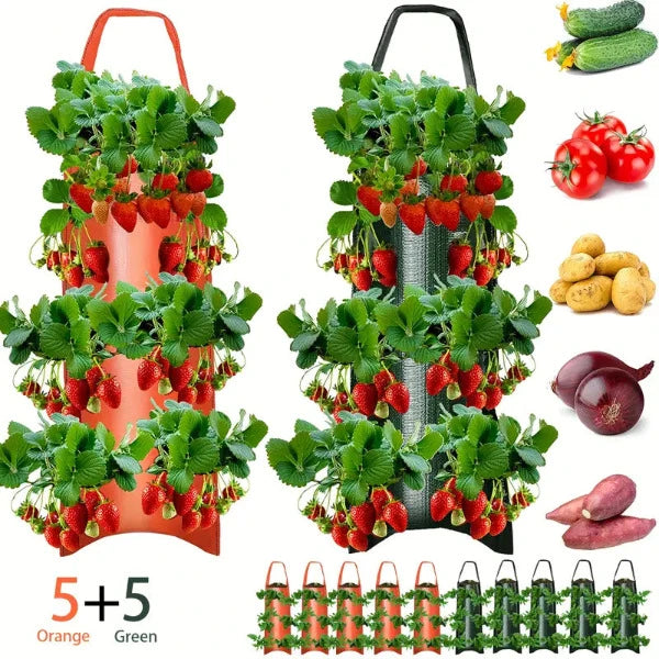 Ensemble de 10 sacs à plantes vert ou orange - une solution de jardin peu encombrante