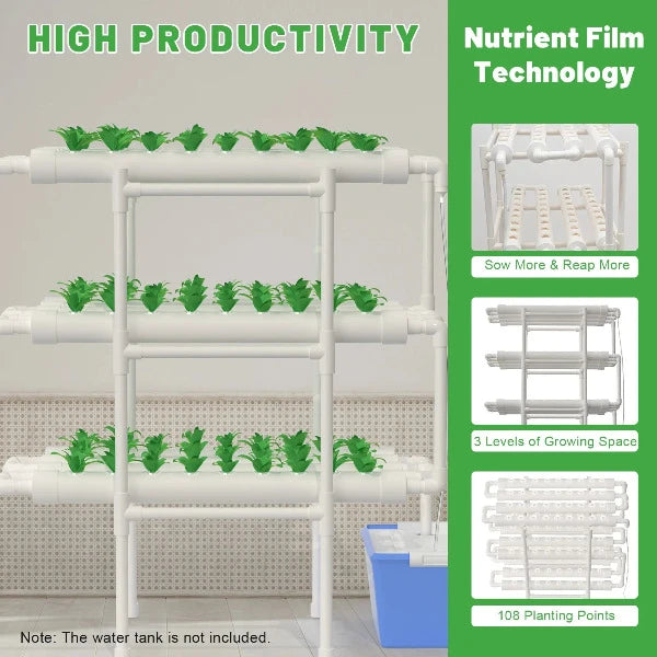 Hydroponics NFT pipe garden system for 108 plants from FutureGarden