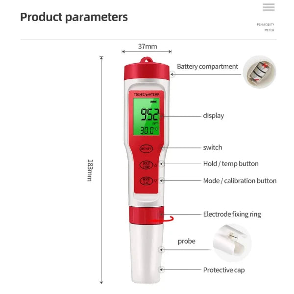 4 in 1 PH TDS EC Hydroponik Testgerät Digital Wasserqualitäts Monitor