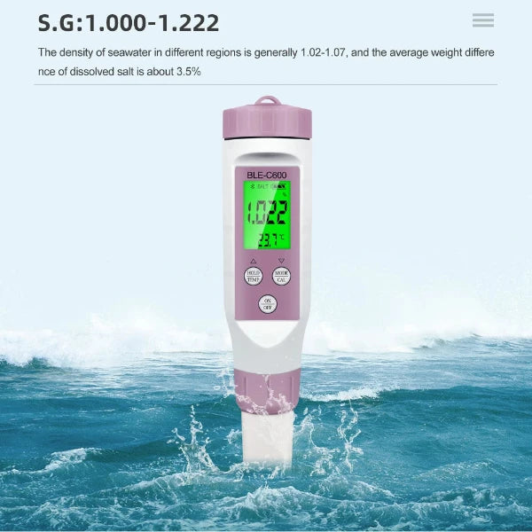 Future Garden -Neuester Bluetooth 7 in 1 Wasser Qualität Messer PH/EC/TDS/ORP/SALT/S.G/TEMP Online Monitor APP