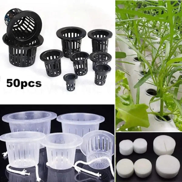 Mesh baskets, foam inserts for hydroponics, hydro (50 pieces) various sizes