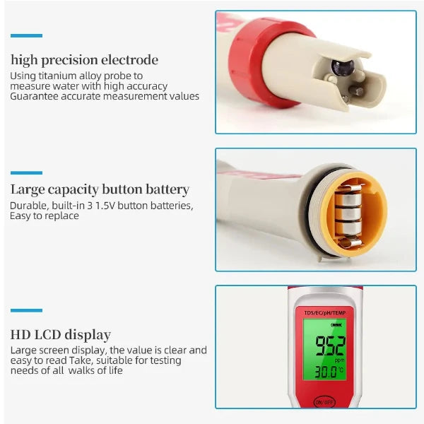 4 in 1 PH TDS EC Hydroponik Testgerät Digital Wasserqualitäts Monitor