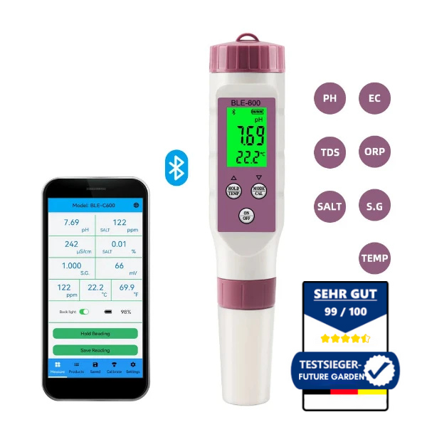 Future Garden -Neuester Bluetooth 7 in 1 Wasser Qualität Messer PH/EC/TDS/ORP/SALT/S.G/TEMP Online Monitor APP