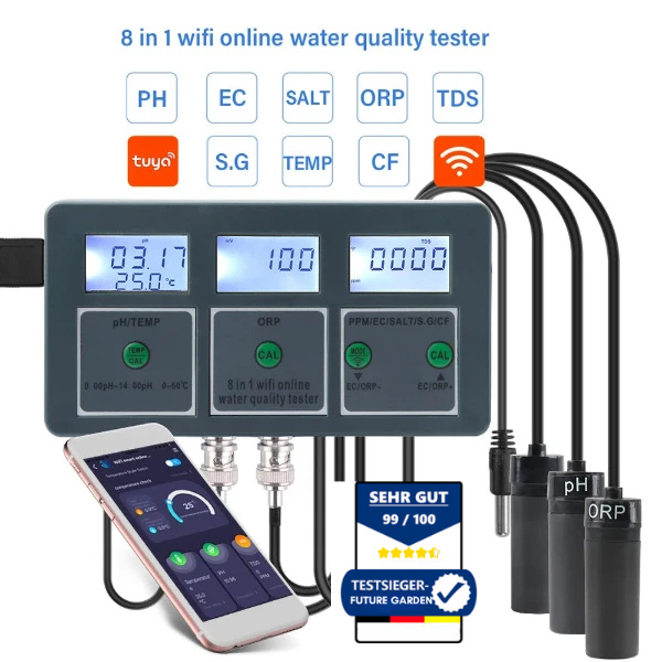 Future Garten WiFi 8 In 1 Wasser Qualität Tester S.G/PH/EC/ORP/TDS/CF/SALT/TEMP Wifi