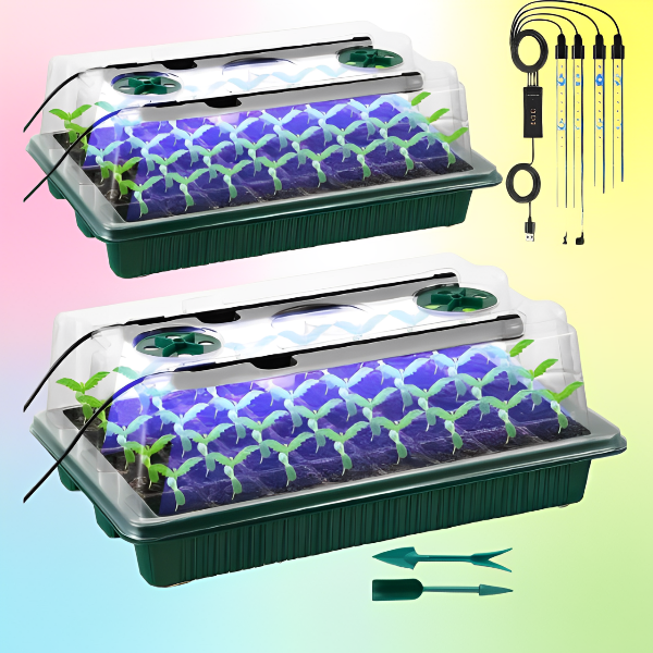 Future Garden - Gewächshaus-Sämlingsstarter-Kit 80 Pflanzen 2Stck mit 4 LED Pflanzlampen