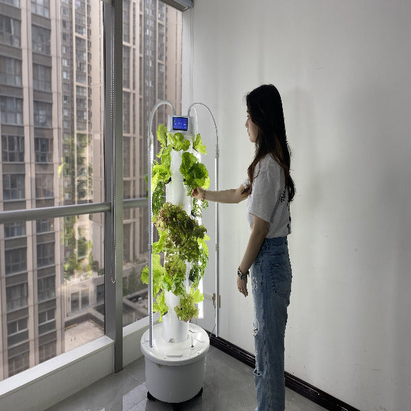 Future Garden - Hydroponik Tower 5 mit Tageslicht LED  und Wifi /Wlan Touch Screen ,  CE Zertifiziert + zugelassenes lebensmitteltaugliches PP Material