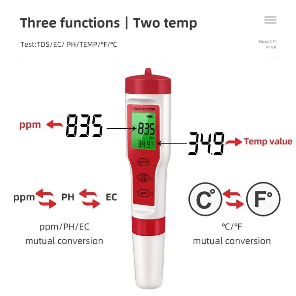 4 in 1 PH TDS EC Hydroponik Testgerät Digital Wasserqualitäts Monitor