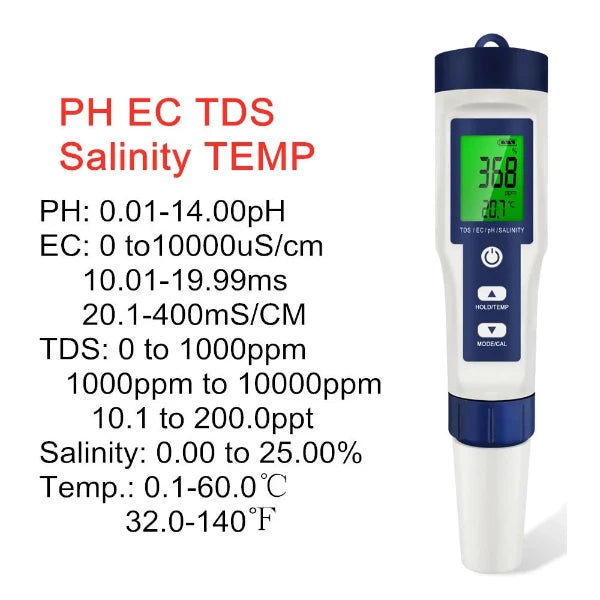 Future Garden AN 5 In 1 Digital PH TDS EC Salinität Wasser Tester Hydroponik Aeroponik