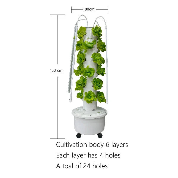 Future Garden - Hydroponik Tower 2 mit Tageslicht LED  mit 6 Etagen - 24 Pflanzen ,  CE Zertifiziert + zugelassenes lebensmitteltaugliches PP Material